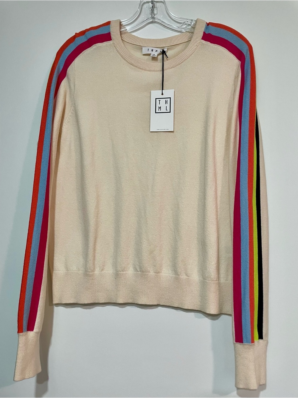 THML Cream Retro Rainbow Stripe Long Sleeve Crewneck Sweater S Ivory